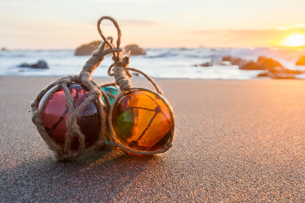 Glass floats at the beach