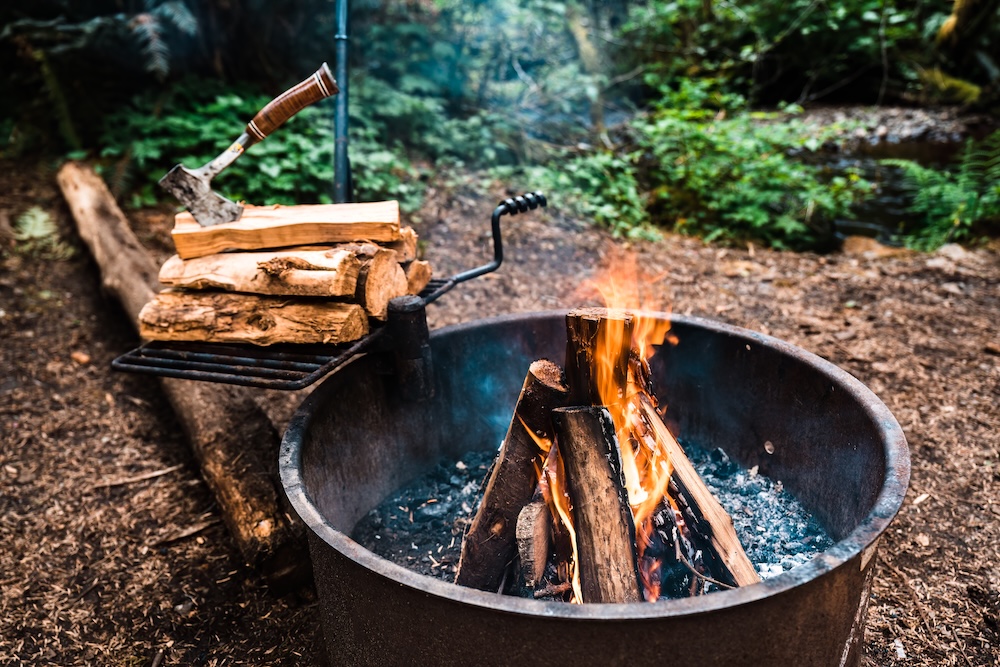 Bonfire in a wooded area in Oregon